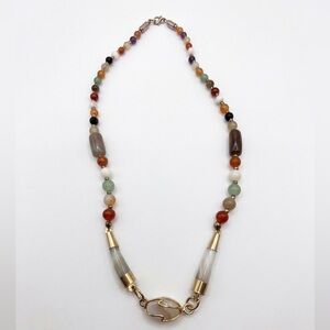 Vintage 70s Handmade Artisan Stone and glass Necklace Shepherd’s Hook Clasp